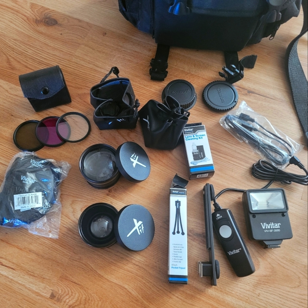 Camera bag with all accessories lenses 58mm